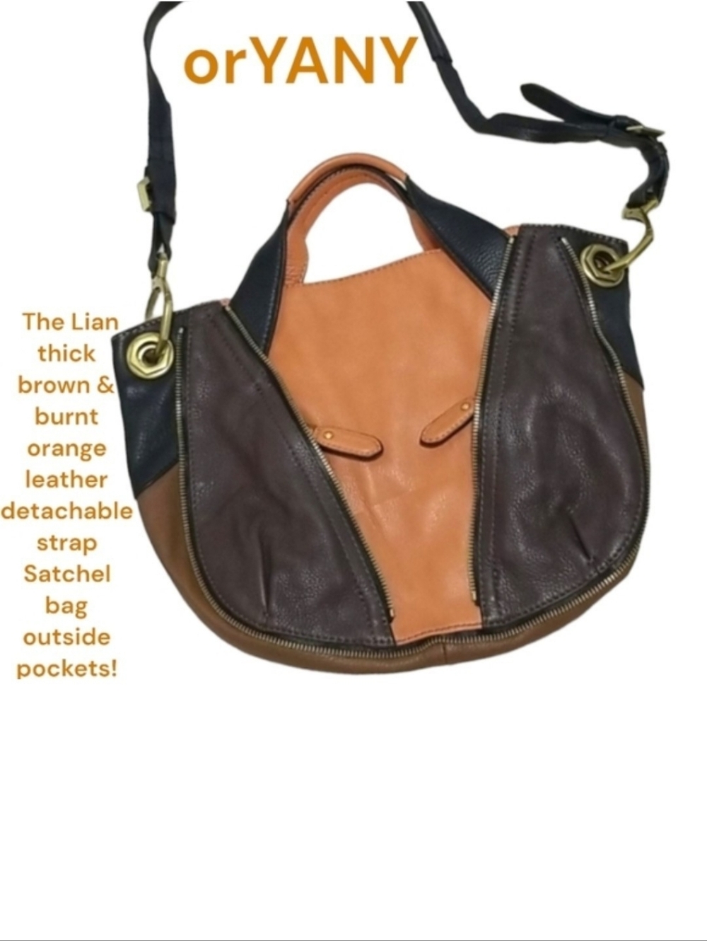 orYANY Women's The Lian detachable strap Satchel bag brown burnt orange leather